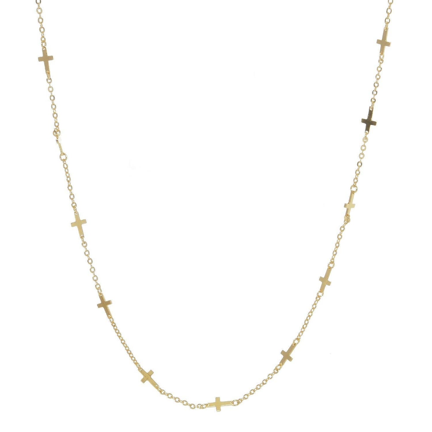 Gold Plated Chain w/ Dangling Crosses Necklace