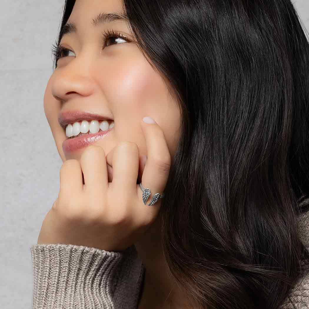 Sterling Silver or Bronze Adjustable Angel Wing Ring