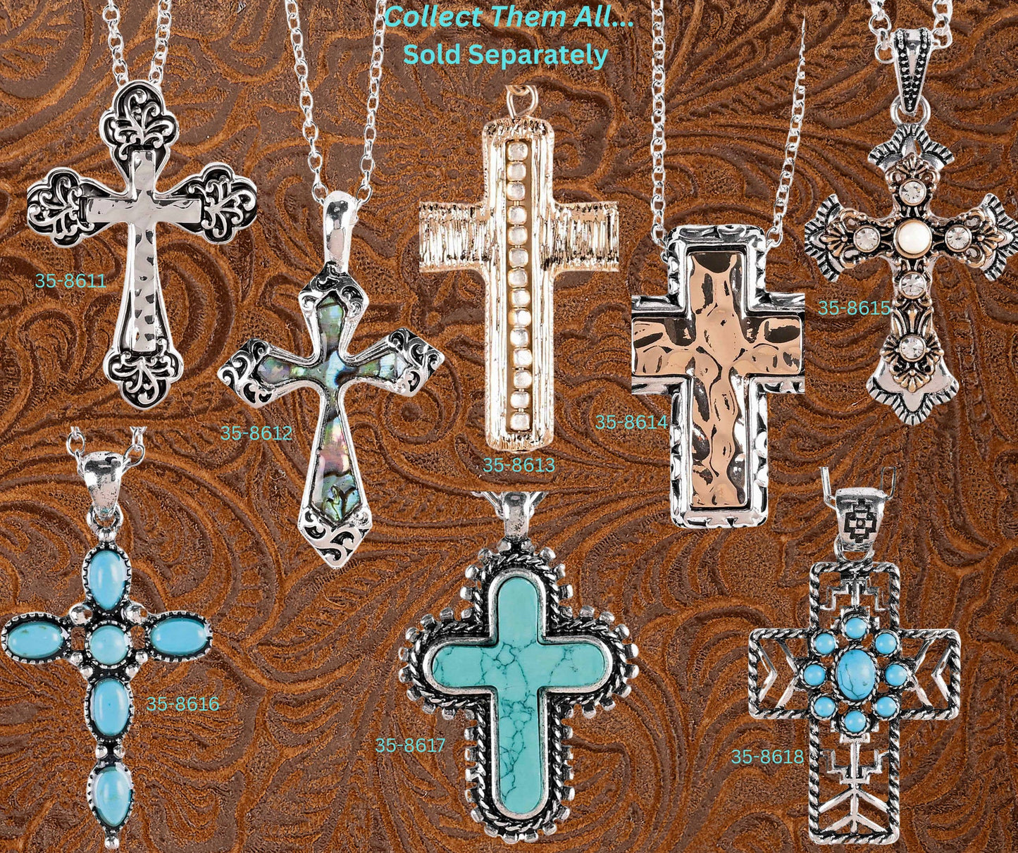 Necklace Turquoise Bead Petal Cross 18L