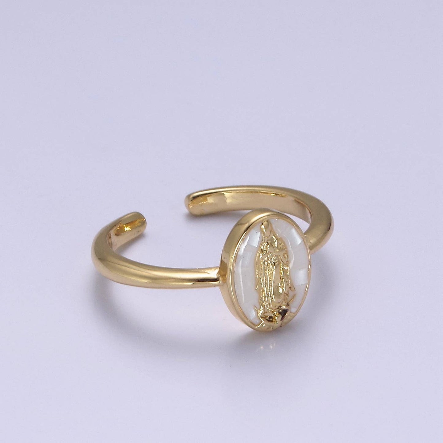 Dainty Minimalist Colorful Holy Mary Gold Adjustable Ring