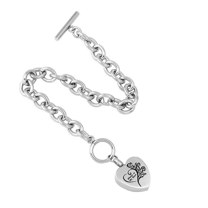 "Always In My Heart" Silver Cremation Urn Bracelet