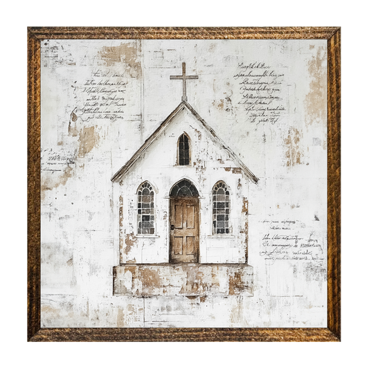 7"x7" WOOD FRAMED CANVAS SHELF SITTER-WHITE CHURCH 3