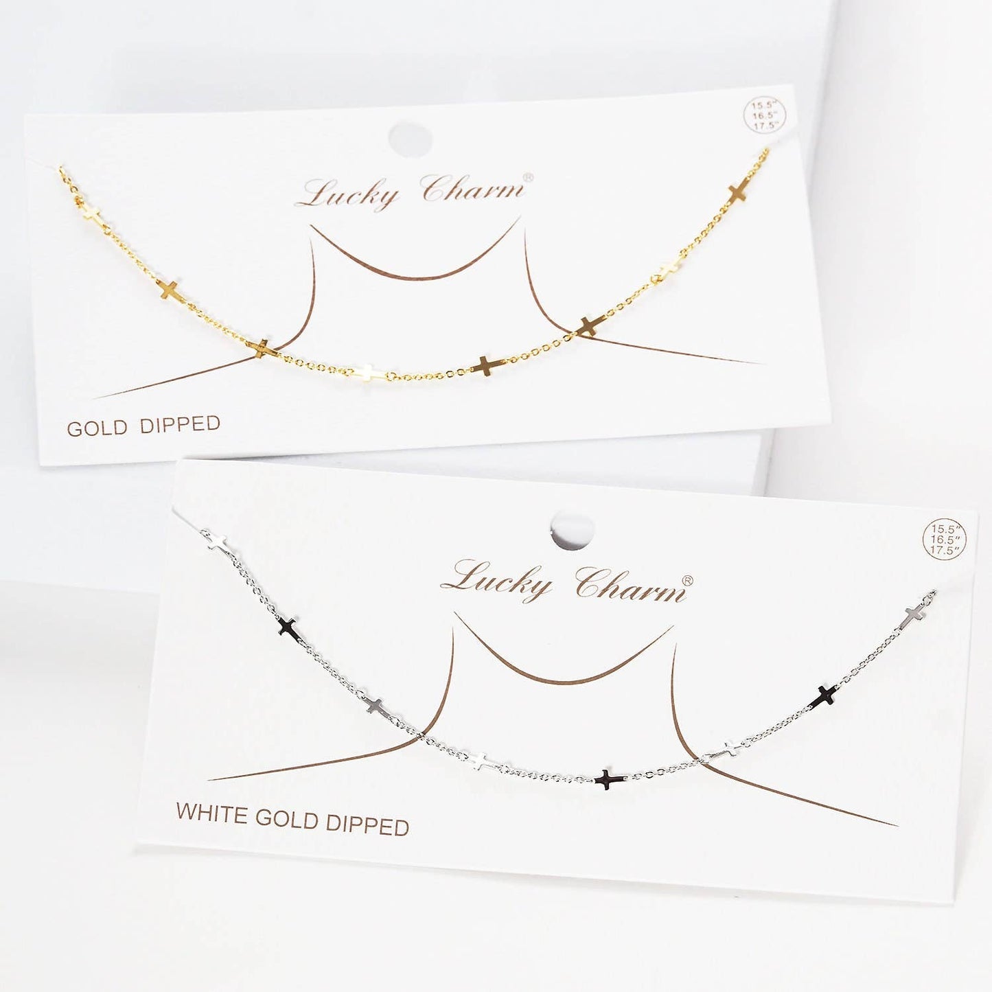 Gold Plated Chain w/ Dangling Crosses Necklace