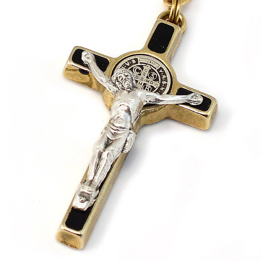 Saint Benedict Rosary with Black Italian Wood & Gold