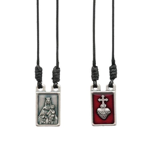 Antique Silver Metal Scapular w/Resin 