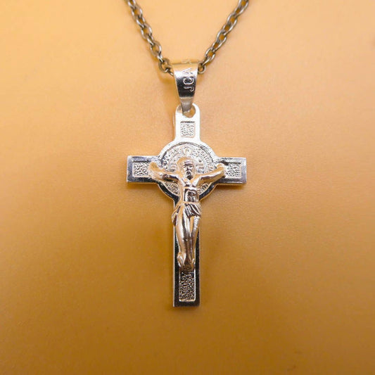 Silver Mini Saint Benedict Crucifix Necklace 18"