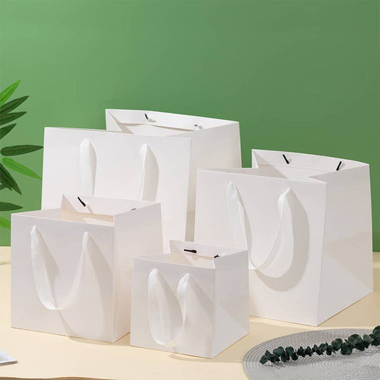 Square white paper gift bag with free tissue
