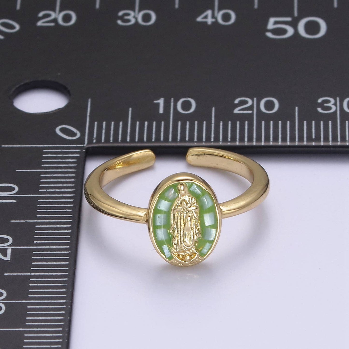 Dainty Minimalist Colorful Holy Mary Gold Adjustable Ring