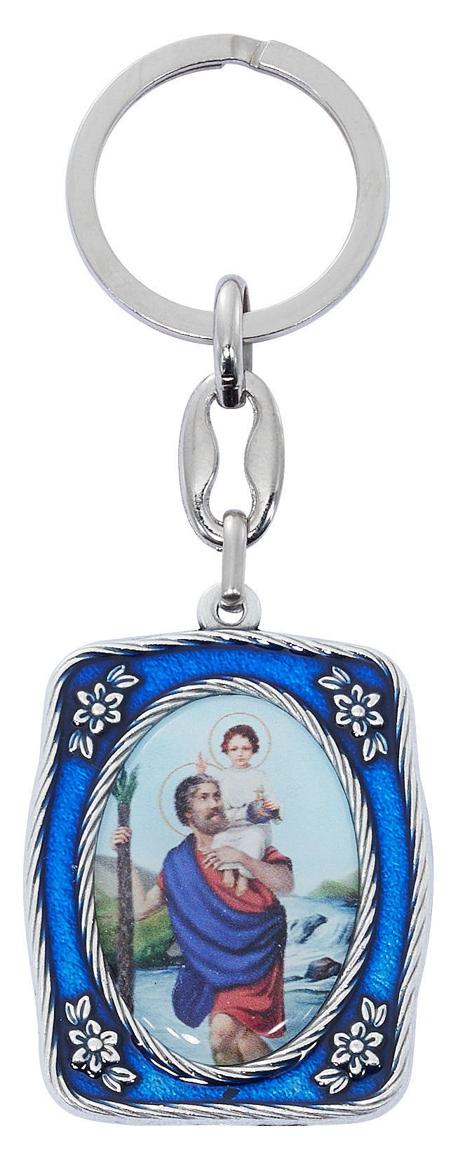 St. Christopher Blue Enamel Keychain