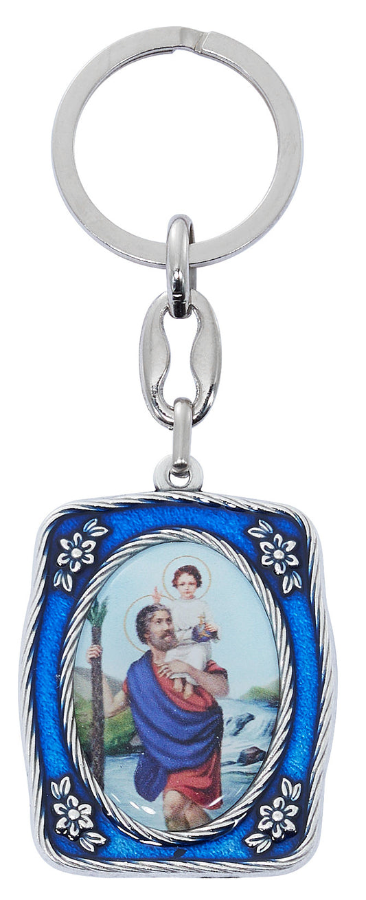 St. Christopher Blue Enamel Keychain