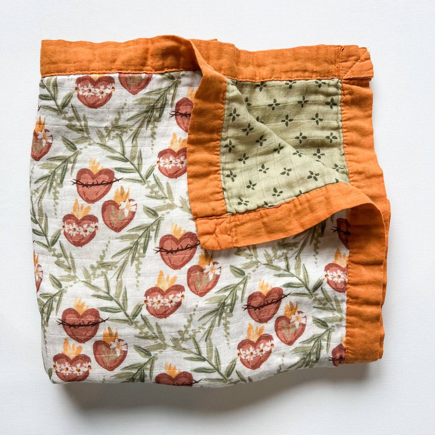Catholic Luxury Double Sided Muslin Blanket - Holy Family Hearts