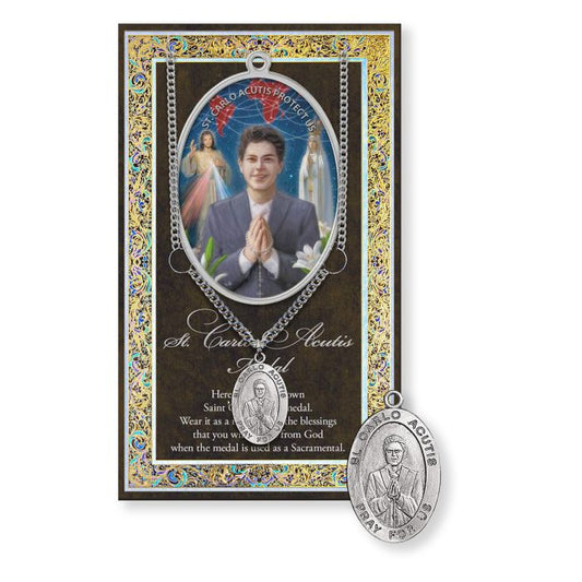 Saint Carlo Acutis Genuine Pewter Medal on a 24" Chain