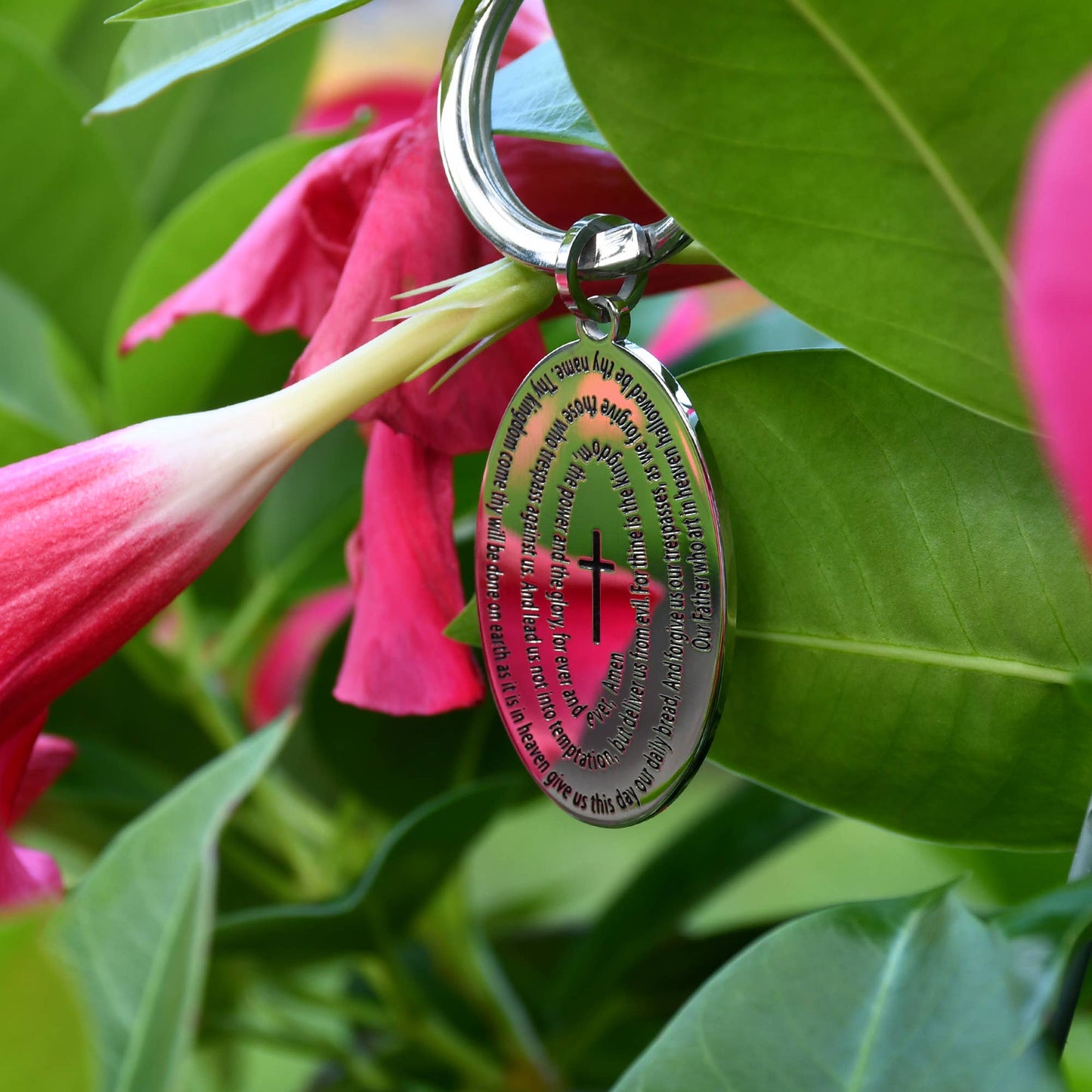 The Lord's Prayer Oval Stainless Steel Keyring Our Father