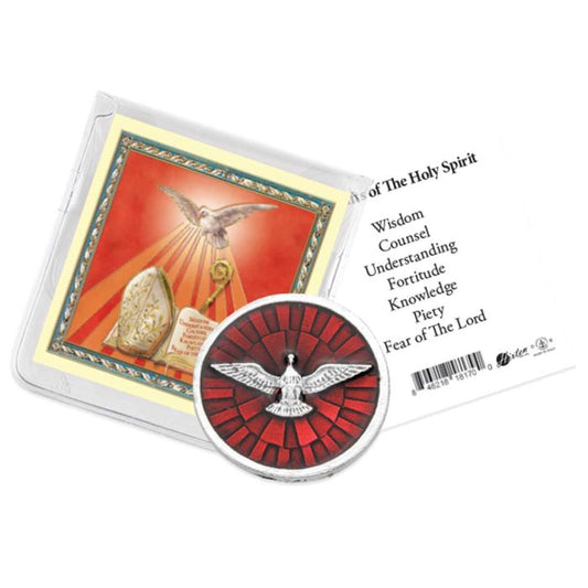 Holy Spirit Pocket Coin (Red Epoxy) with a Holy Card