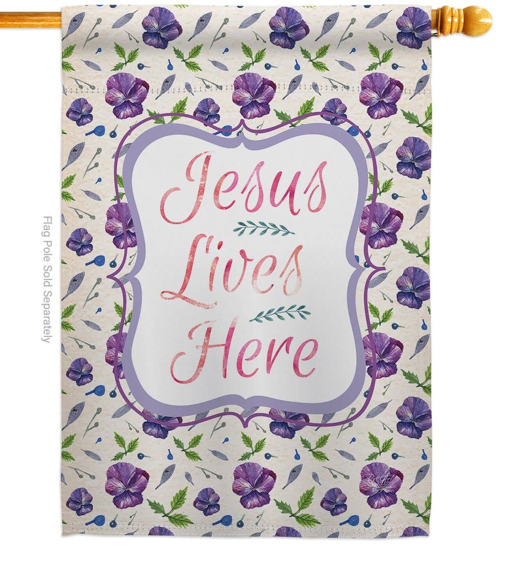 Jesus Lives Here Religious Bible Verses Faith Floral Flag