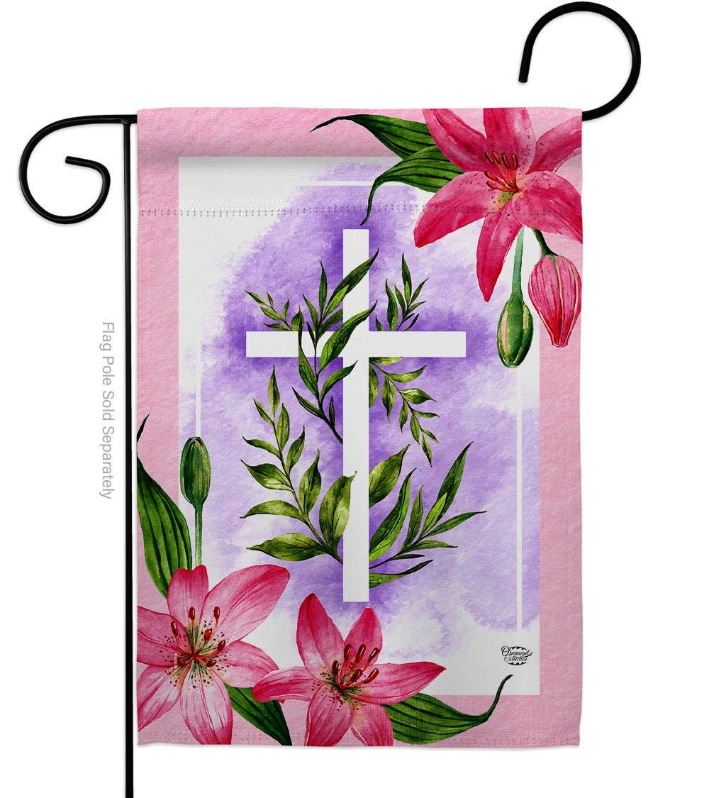 Lilies Cross Religious Faith Floral Decor Flag