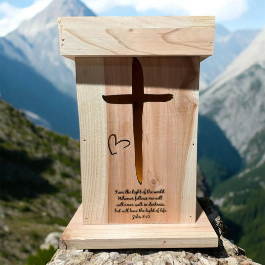 Cross Lantern – John 8:12 inscribed