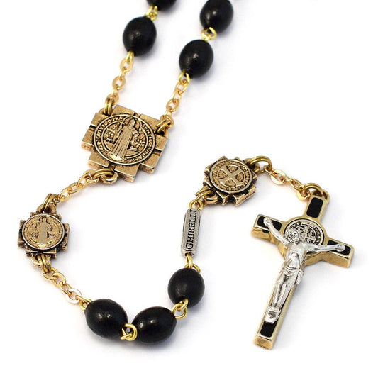 Saint Benedict Rosary with Black Italian Wood & Gold
