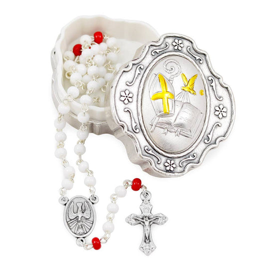 Holy Spirit Rosary Glass Beads and Box Gift Set