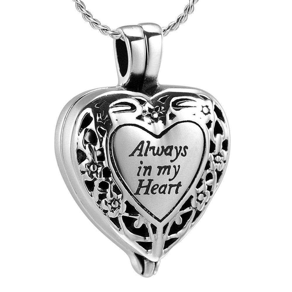 Heart Shaped Locket "Always In My Heart" Cremation Urn Necklace