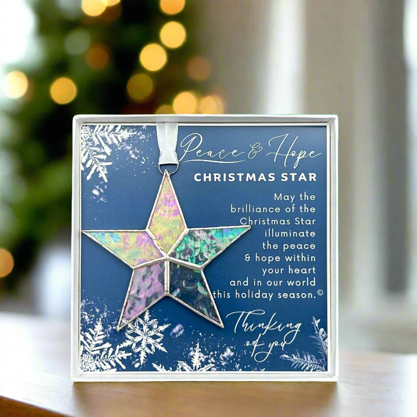 Peace & Hope Christmas Star Ornament Stained Glass 7728