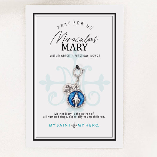 Miraculous Medal Charm - Medium with Blue Enamel