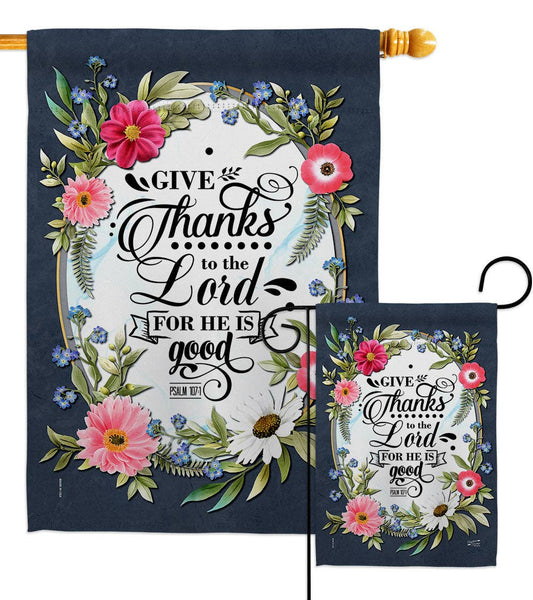 Give Thanks Lord Bible Verses Floral Garden House Flag