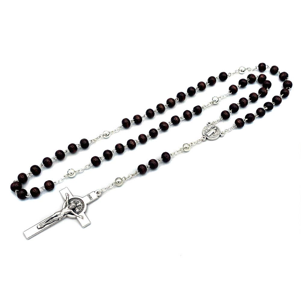 Rosary Brown Wooden Beads St Benedict