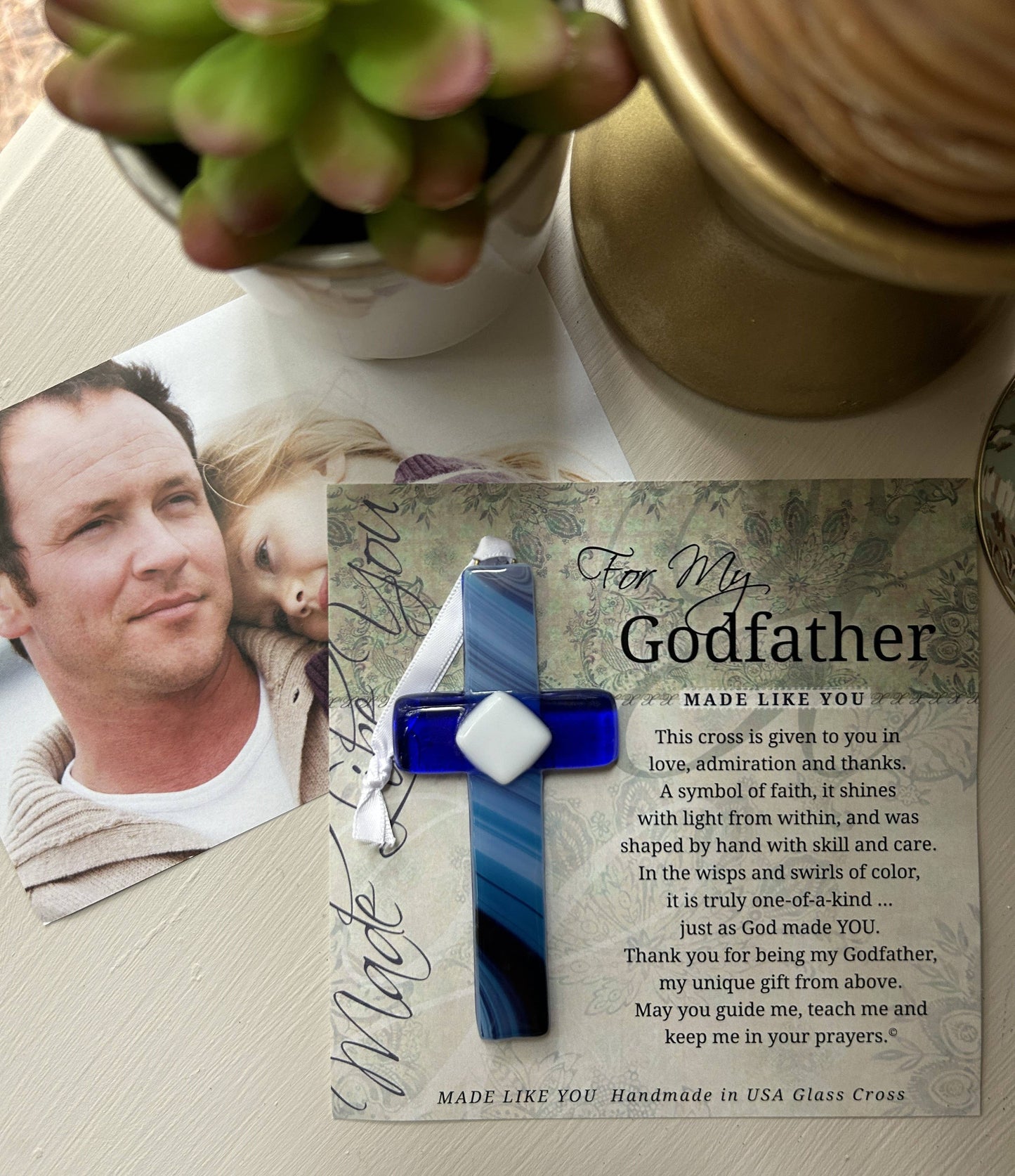 Godfather Gift USA Handmade Glass Cross