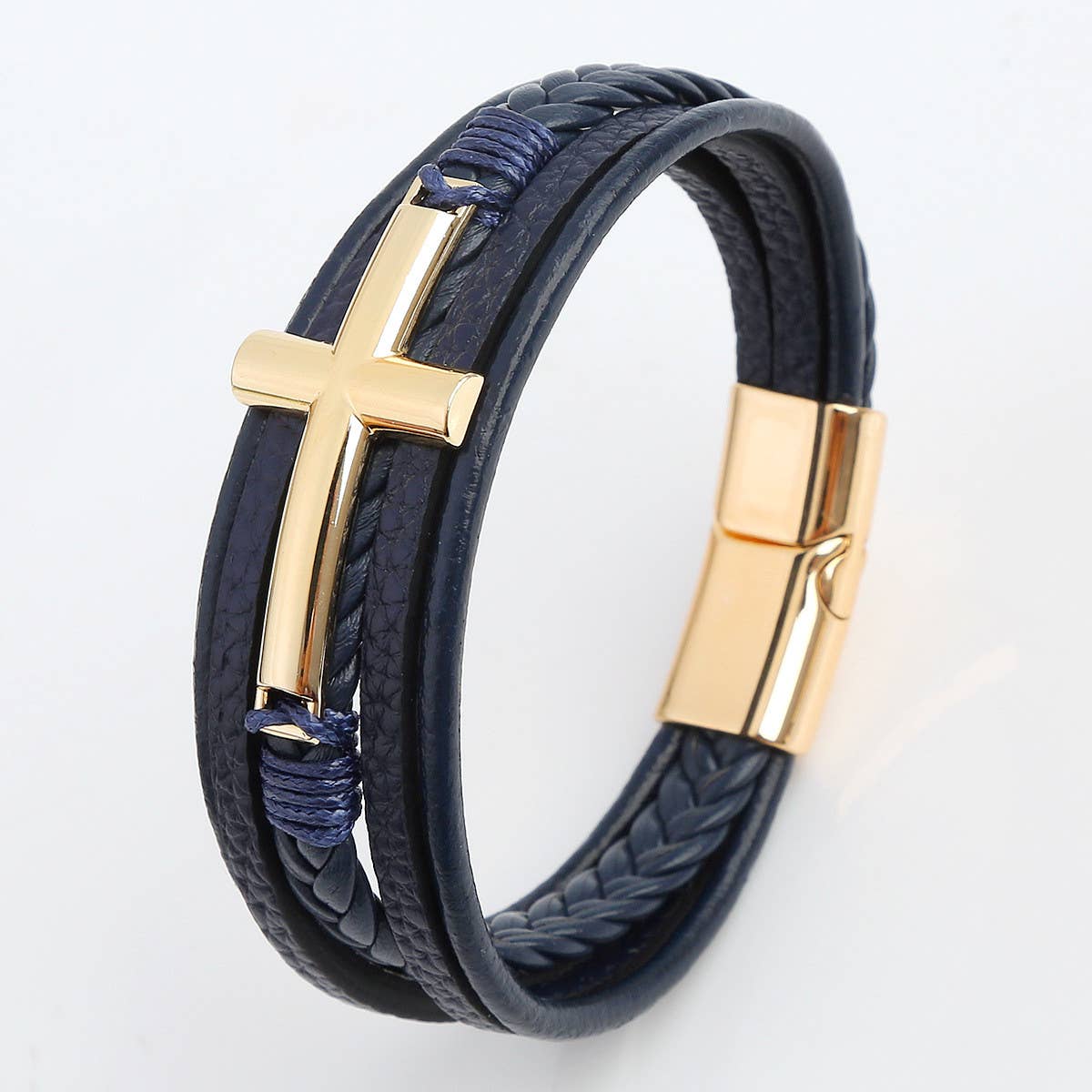 LEATHER HANDWOVEN MAGNET BUCKLE BRACELET