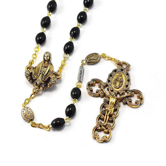 Our Lady of Fatima Rosary with Miraculous Medal and Italian Wood