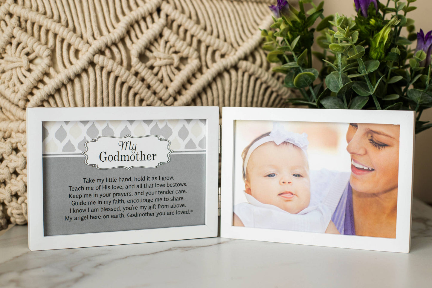 Godmother Gift Sentiment Picture Frame 4x6 White Table