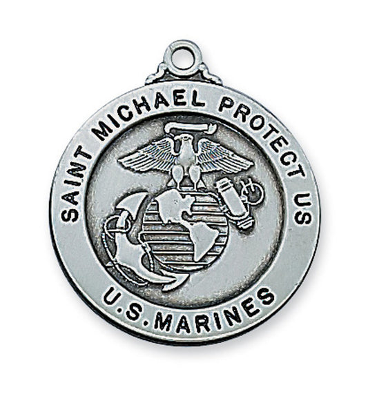 MARINES MEDAL w/ 24" RHODIUM PLATED CHAIN