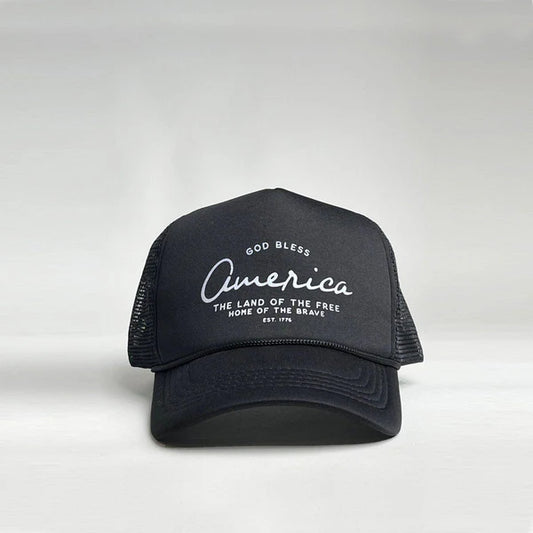 'God Bless America' Trucker Hat- Black