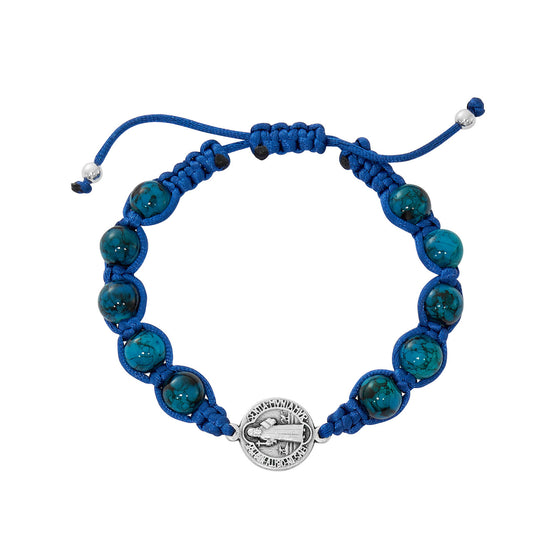 Blue Corded Bracelet with Glass Beads (St. Benedict)