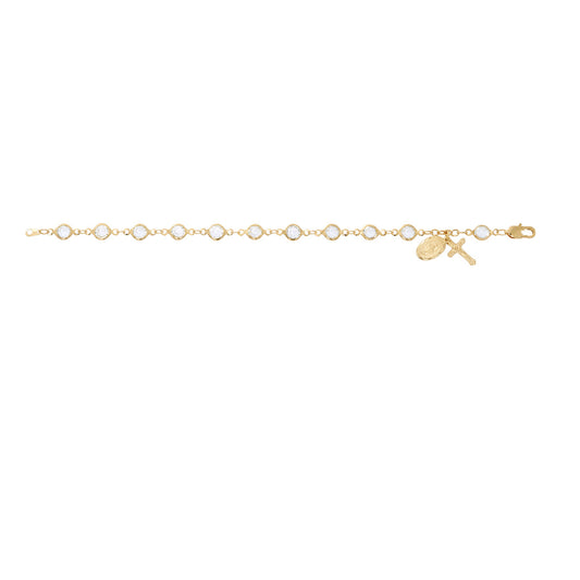 CRYSTAL STONE BRACELET W/ CRUCIFIX AND MIRACULOUS CHARM