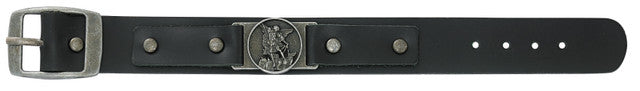 LEATHER ST. MICHAEL BLACK WITH\NPEWTER FINISH