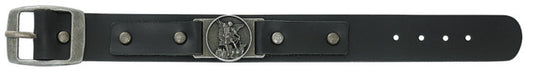 LEATHER ST. MICHAEL BLACK WITH\NPEWTER FINISH