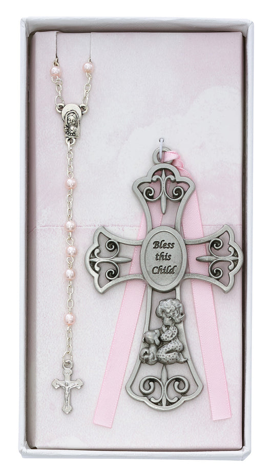 BLESS THE CHILD BABY CROSS AND ROSARY SET