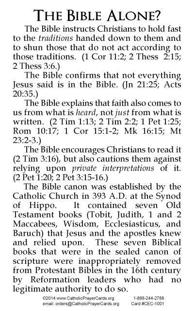 Catholic Evangelization Holy Card: The Bible Alone?