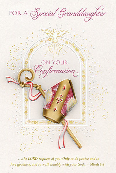 Granddaughter Confirmation - Micah 6:8  - Pearl And Gold Decoration & Embossed