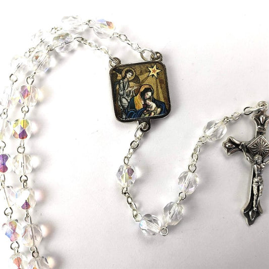 The Nativity Crystal Rosary (Silver)