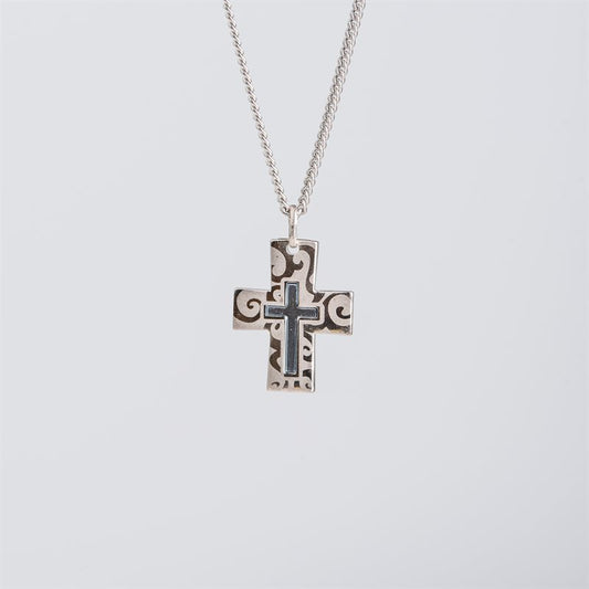 Silver Plated Blue Cross medal with 20" chin and velvet Box