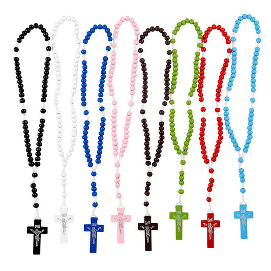 Colorful Corded Wood Rosary