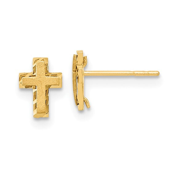 14k Madi K Satin and Polished Diamond-cut Cross Post Earrings