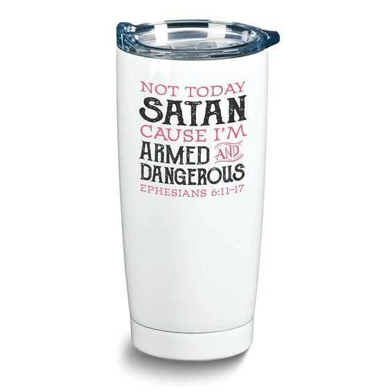 White Stainless Steel 20 ounce Not Today Satan Tumbler