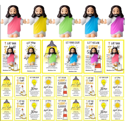 Mini Jesus: Glow in The Dark with Let Your Light Shine Card