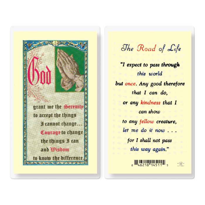 Holy Card - Laminated - Serenity Prayer, The Road of Life