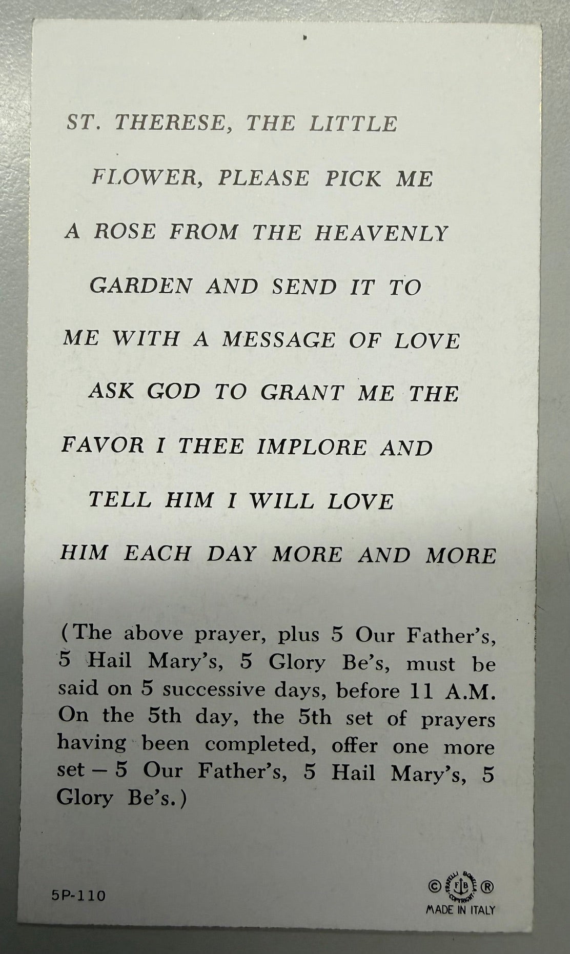 Holy Card - Paper - St. Therese, the Little Flower