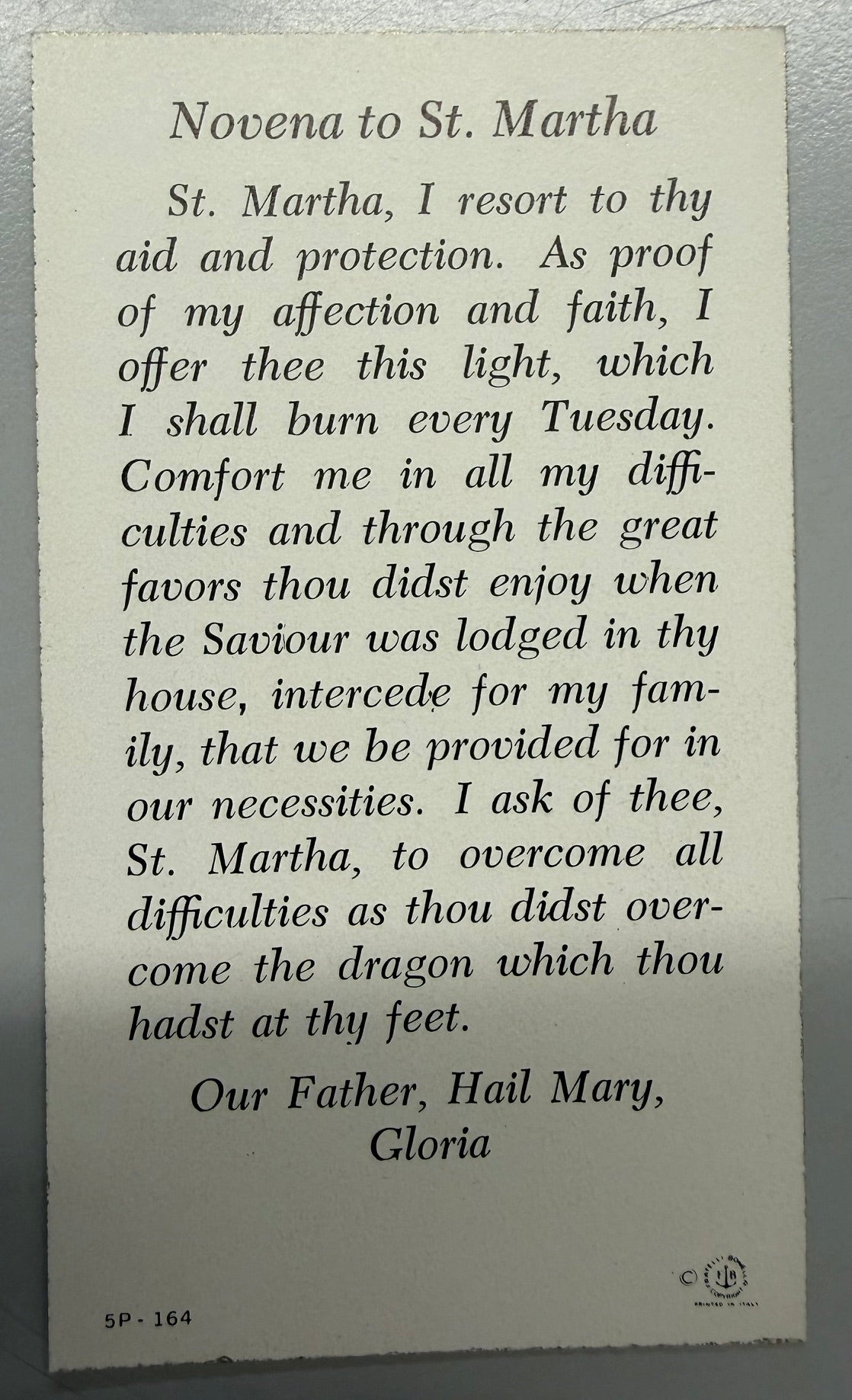 Holy Card - Paper - Novena to St. Martha